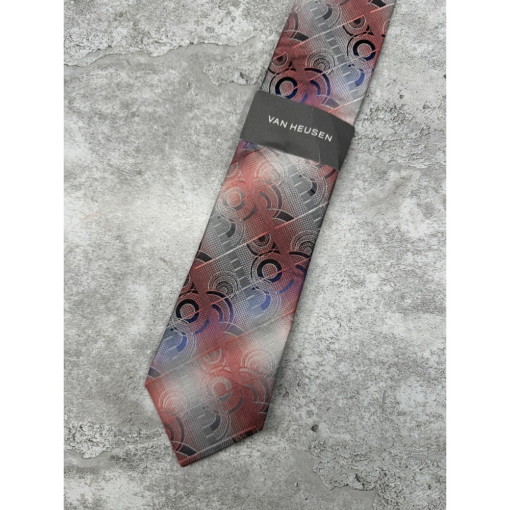 Van Heusen Polyester Tie Mens One Size Red Geometric Made In China Necktie